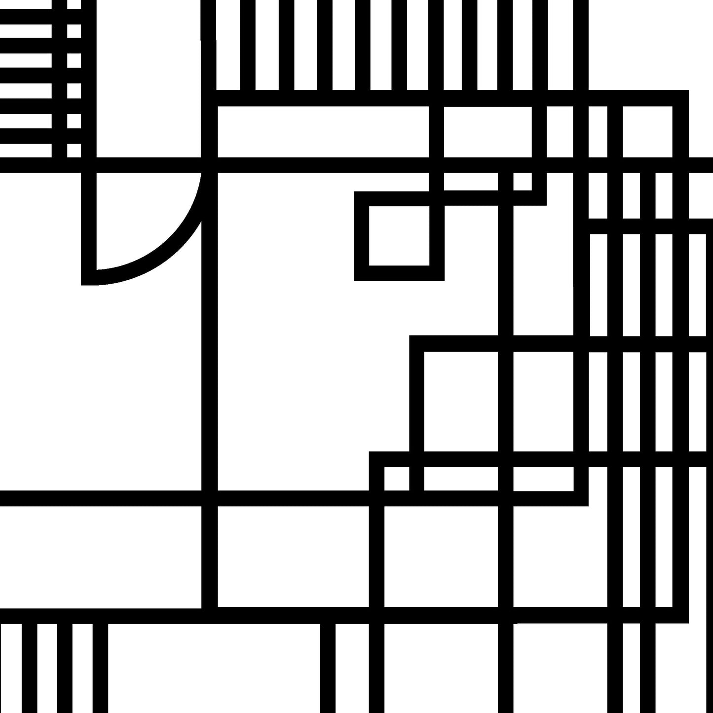 Black and white geometric abstract Numerology number 1 design on a white background