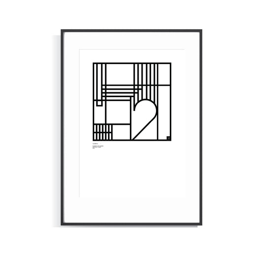 Framed black and white Numerology Number 2 Abstract Limited edition Art Print on a white background