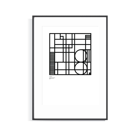 Framed black and white Numerology Number 8 limited edition print on a white background