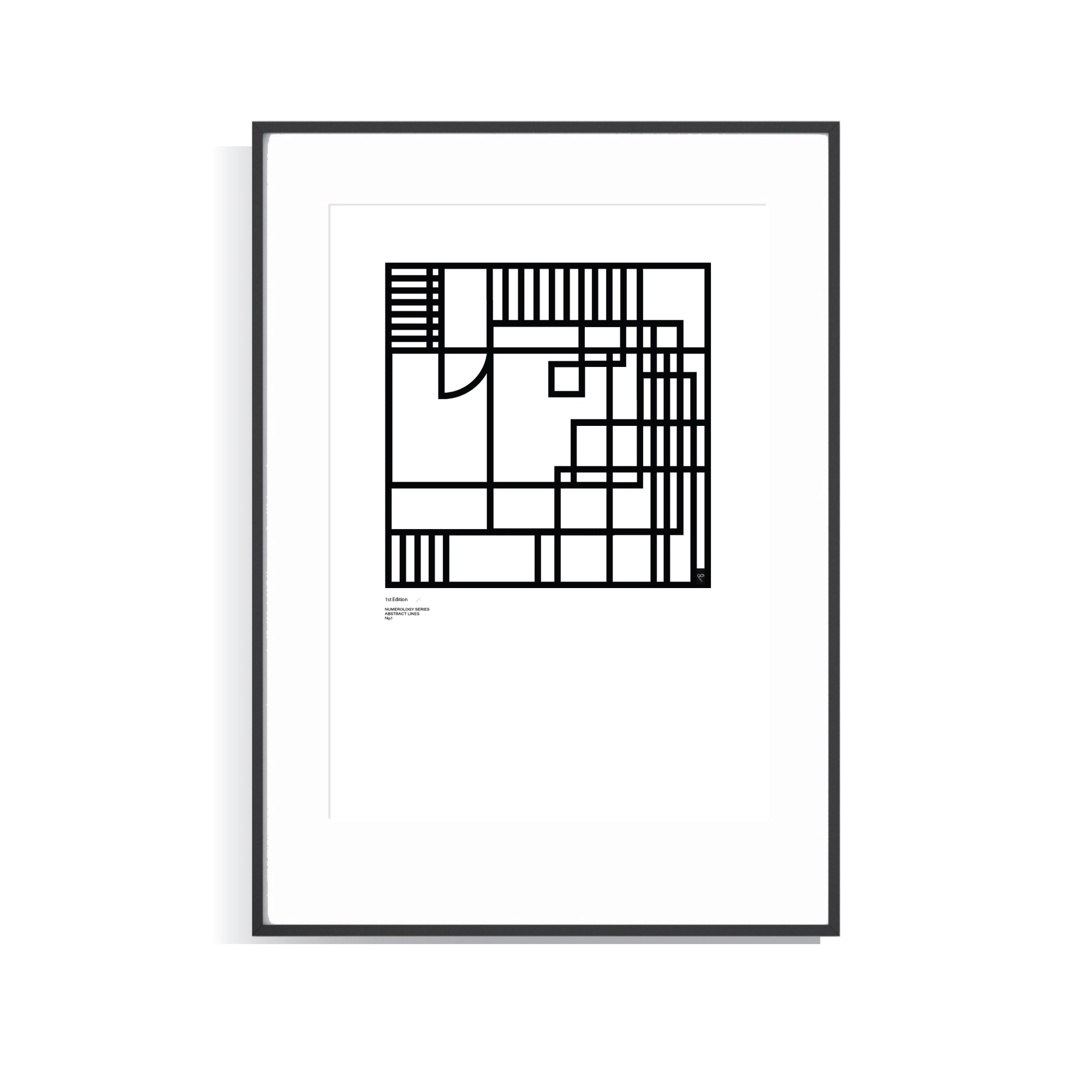 Suggestion


Framed black and white abstract limited edition numerology Number 1 print on a white background