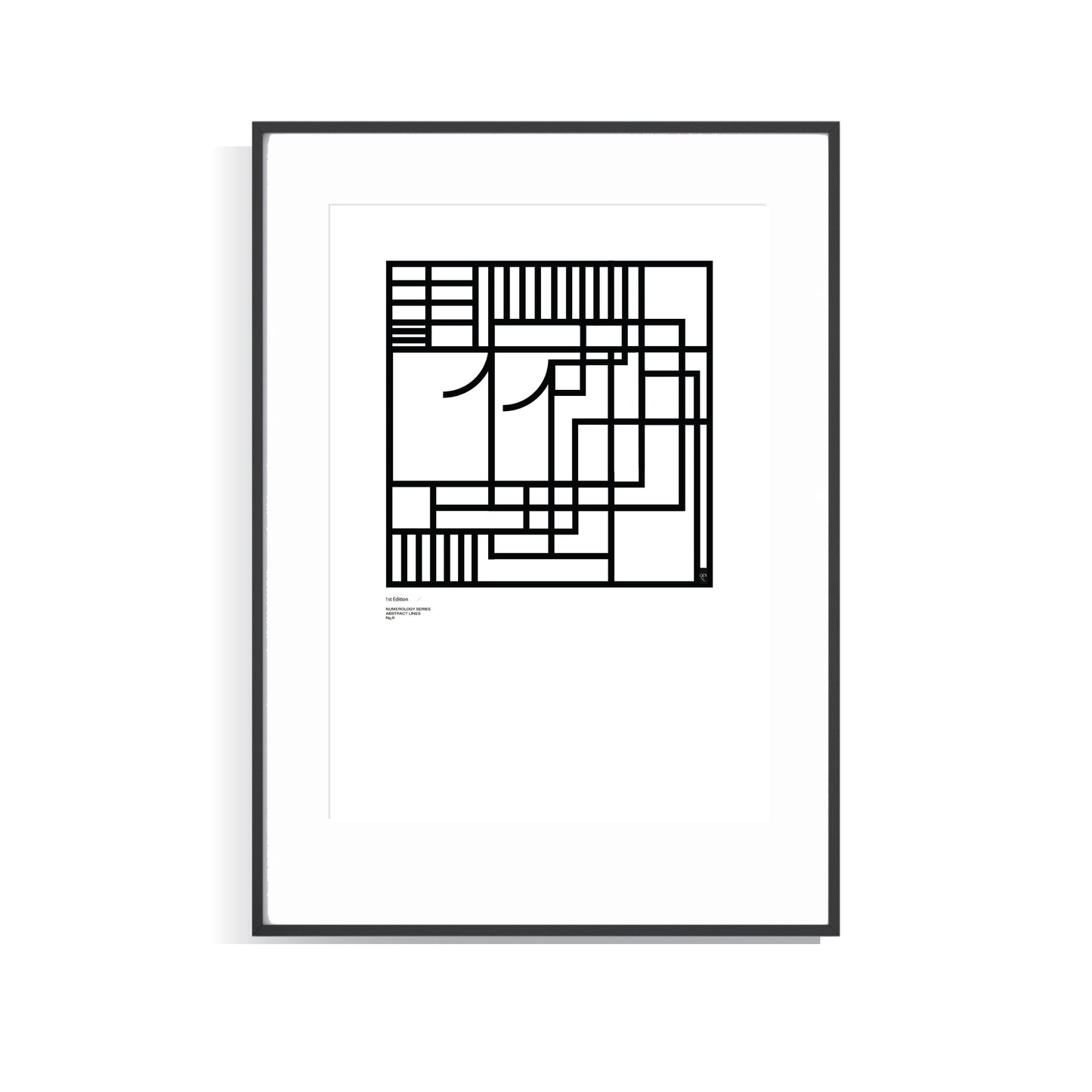 Framed black and white Numerology Number 11 limited edition art print on a white background