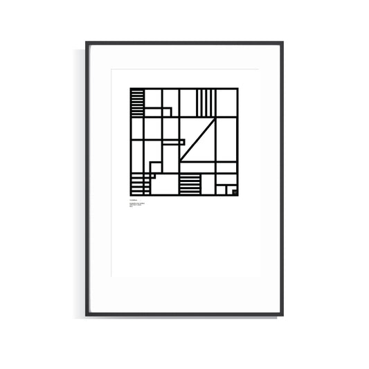 Framed black and white Numerology No.4 abstract Limited Edition framed art print on a white background 