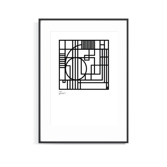 Framed black and white Numerology No.6 limited edition print on a white background