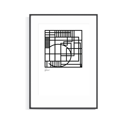 Framed black and white Numerology No.5 Abstract art Limited edition print on a white background